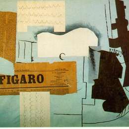 巴勃罗·毕加索(Pablo Picasso)高清作品:Bottle of Vieux Marc, Glass, Guitar and Newspaper