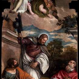 保罗·委罗内塞(Paolo Veronese)高清作品:Sts Mark, James and Jerome with the Dead Christ Borne by Ang