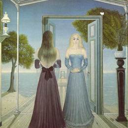 《在门口》保罗·德尔沃(Paul Delvaux)高清作品欣赏