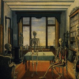 《办公室里的骷髅》保罗·德尔沃(Paul Delvaux)高清作品欣赏