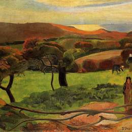 《布雷顿景观-海边的田园（勒波尔杜）》保罗·高更(Paul Gauguin)高清作品欣赏