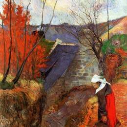 《不列塔尼的女人，一个投手》保罗·高更(Paul Gauguin)高清作品欣赏