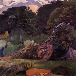 《布列塔尼妇女带口袋的风景》保罗·高更(Paul Gauguin)高清作品欣赏
