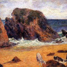 《海岸上的母牛》保罗·高更(Paul Gauguin)高清作品欣赏