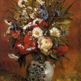 《蓝色花瓶中的雏菊和牡丹》保罗·高更(Paul Gauguin)高清作品欣赏