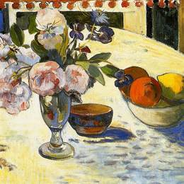 《在水果碗里的花》保罗·高更(Paul Gauguin)高清作品欣赏