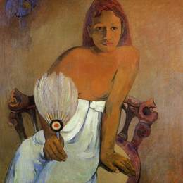 《有扇子的女孩》保罗·高更(Paul Gauguin)高清作品欣赏