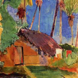 《椰子树下的小屋》保罗·高更(Paul Gauguin)高清作品欣赏