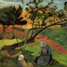 《两个布雷顿女人的风景》保罗·高更(Paul Gauguin)高清作品欣赏