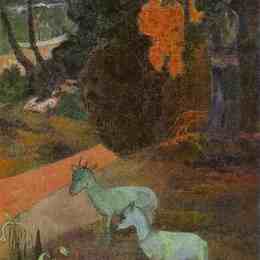 《两只山羊的风景》保罗·高更(Paul Gauguin)高清作品欣赏