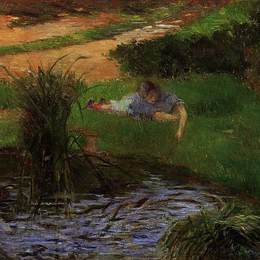 《鸭子池塘（女孩逗乐自己）》保罗·高更(Paul Gauguin)高清作品欣赏