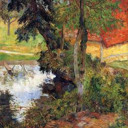 《水边红屋顶》保罗·高更(Paul Gauguin)高清作品欣赏