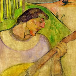 《曼陀林自画像》保罗·高更(Paul Gauguin)高清作品欣赏