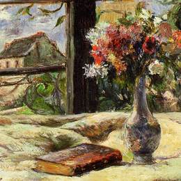《静物。窗外鲜花盛开的花瓶》保罗·高更(Paul Gauguin)高清作品欣赏