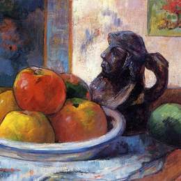 《苹果、梨和陶瓷肖像壶静物》保罗·高更(Paul Gauguin)高清作品欣赏