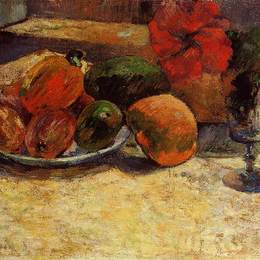 《芒果和木槿的静物》保罗·高更(Paul Gauguin)高清作品欣赏
