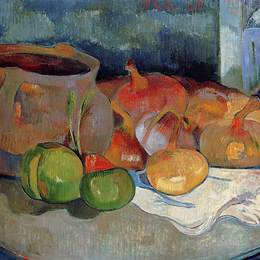 《用洋葱、甜菜根和日本印花的静物》保罗·高更(Paul Gauguin)高清作品欣赏