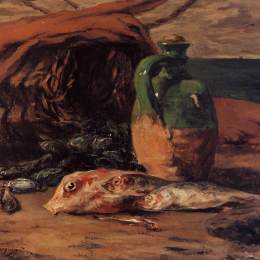 保罗·高更(Paul Gauguin)高清作品:Still life with red mullet and jug