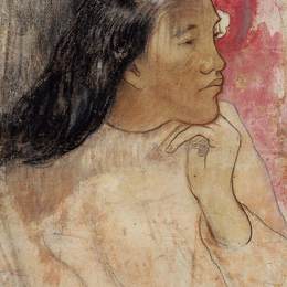 《她头发上有朵花的塔希提女人》保罗·高更(Paul Gauguin)高清作品欣赏