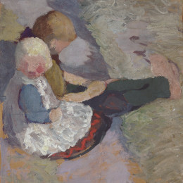 《两个孩子坐在草地上。》保拉·莫德索恩-贝克尔(Paula Modersohn-Becker)高清作品欣赏