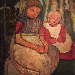 《两个女孩坐在桦树林中》保拉·莫德索恩-贝克尔(Paula Modersohn-Becker)高清作品欣赏