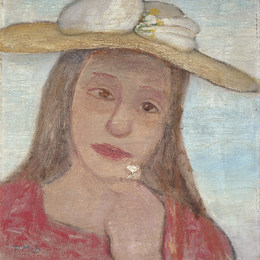 《戴草帽和花的年轻女孩》保拉·莫德索恩-贝克尔(Paula Modersohn-Becker)高清作品欣赏