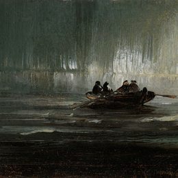 《北极光在船上超过四人》佩德尔·鲍克(Peder Balke)高清作品欣赏