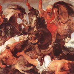彼得·保罗·鲁本斯(Peter Paul Rubens)高清作品:Hippopotamus and Crocodile Hunt