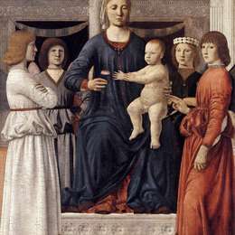 《麦当娜和孩子由天使出席》皮耶罗·德拉·弗朗西斯卡(Piero della Francesca)高清作品欣赏