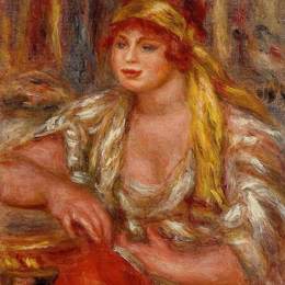 皮耶尔·奥古斯特·雷诺阿(Pierre-Auguste Renoir)高清作品:Andree in Yellow Turban and Blue Skirt