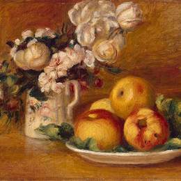 《苹果和鲜花》皮耶尔·奥古斯特·雷诺阿(Pierre-Auguste Renoir)高清作品欣赏