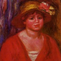 《穿着红色上衣的年轻女子半身像》皮耶尔·奥古斯特·雷诺阿(Pierre-Auguste Renoir)高清作品欣赏