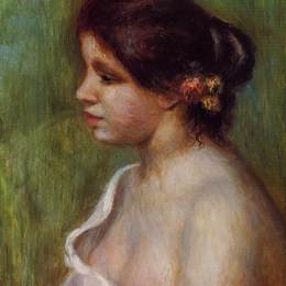 《一个年轻女子与花耳朵的半身像》皮耶尔·奥古斯特·雷诺阿(Pierre-Auguste Renoir)高清作品欣赏