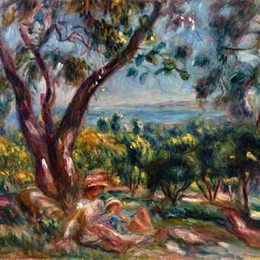 《卡格内斯景观与妇女和儿童》皮耶尔·奥古斯特·雷诺阿(Pierre-Auguste Renoir)高清作品欣赏
