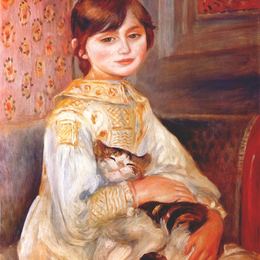 《带猫的孩子（朱莉马奈）》皮耶尔·奥古斯特·雷诺阿(Pierre-Auguste Renoir)高清作品欣赏