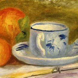 《杯子和橘子》皮耶尔·奥古斯特·雷诺阿(Pierre-Auguste Renoir)高清作品欣赏