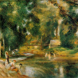 《伊索耶斯风景洗衣妇和沐浴者》皮耶尔·奥古斯特·雷诺阿(Pierre-Auguste Renoir)高清作品欣赏
