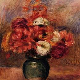 皮耶尔·奥古斯特·雷诺阿(Pierre-Auguste Renoir)高清作品:Flowers in a Green Vase Dahlilas and Asters