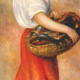 《带着篮子鱼的女孩》皮耶尔·奥古斯特·雷诺阿(Pierre-Auguste Renoir)高清作品欣赏