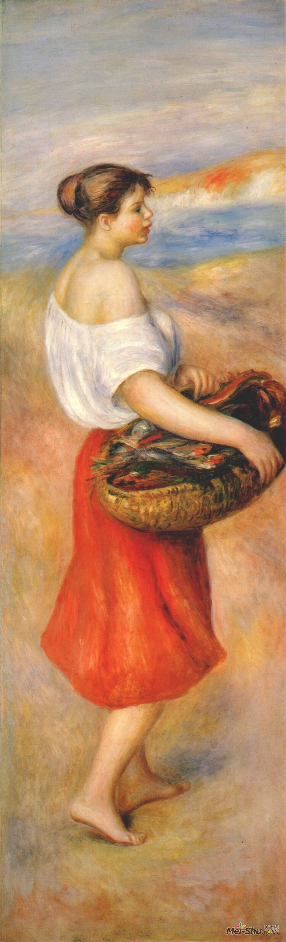 renoir皮耶尔·奥古斯特·雷诺阿油画1824《带着篮子鱼的女孩》皮耶尔