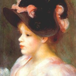 《戴着粉红色和黑色帽子的女孩》皮耶尔·奥古斯特·雷诺阿(Pierre-Auguste Renoir)高清作品欣赏
