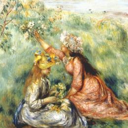 《女孩在草地上采花》皮耶尔·奥古斯特·雷诺阿(Pierre-Auguste Renoir)高清作品欣赏