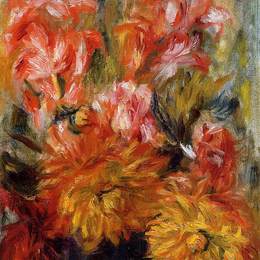 皮耶尔·奥古斯特·雷诺阿(Pierre-Auguste Renoir)高清作品:Gladiolas in a Blue Vase