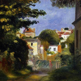 《树木间的房屋和身影》皮耶尔·奥古斯特·雷诺阿(Pierre-Auguste Renoir)高清作品欣赏