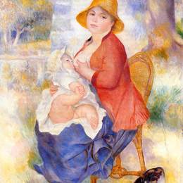 《母性（妇女哺乳她的孩子）》皮耶尔·奥古斯特·雷诺阿(Pierre-Auguste Renoir)高清作品欣赏