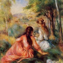 《采摘鲜花（在现场）》皮耶尔·奥古斯特·雷诺阿(Pierre-Auguste Renoir)高清作品欣赏