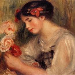 《加布里埃尔（年轻女孩与花）的肖像》皮耶尔·奥古斯特·雷诺阿(Pierre-Auguste Renoir)高清作品欣赏
