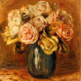 《蓝色花瓶里的玫瑰》皮耶尔·奥古斯特·雷诺阿(Pierre-Auguste Renoir)高清作品欣赏