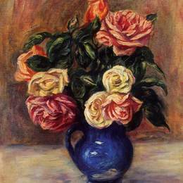 《蓝色花瓶里的玫瑰》皮耶尔·奥古斯特·雷诺阿(Pierre-Auguste Renoir)高清作品欣赏