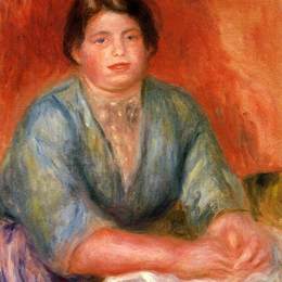 《穿着蓝色衣服的坐着的女人》皮耶尔·奥古斯特·雷诺阿(Pierre-Auguste Renoir)高清作品欣赏